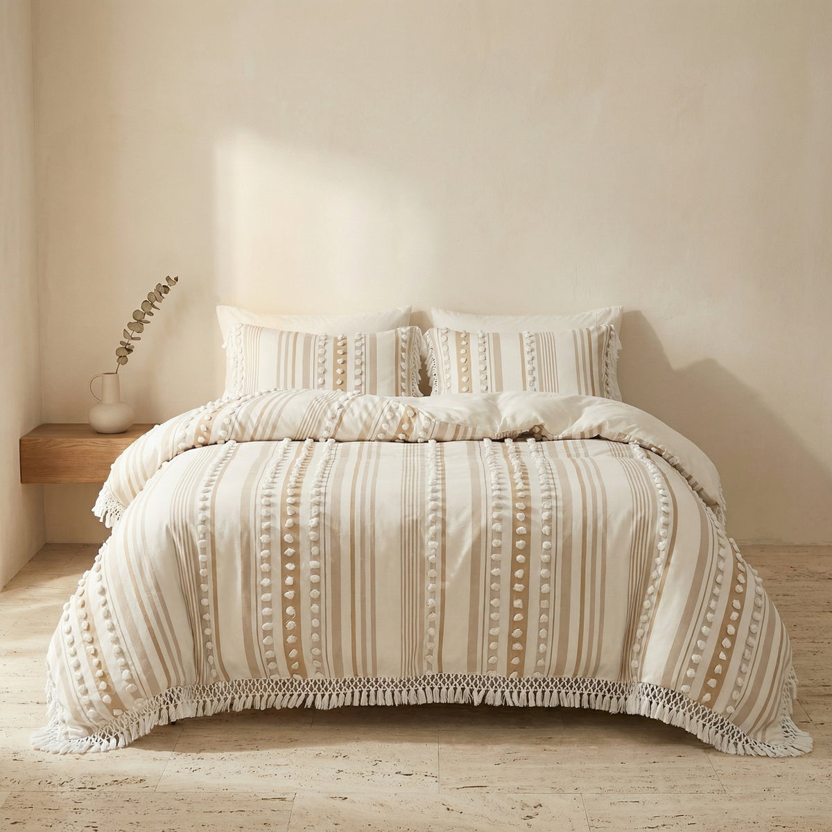 Soft Stripe Duvet Set with Tassels 3 Piece Set-Bedding & Bath > Bedding Sets-casanuva-casanuva