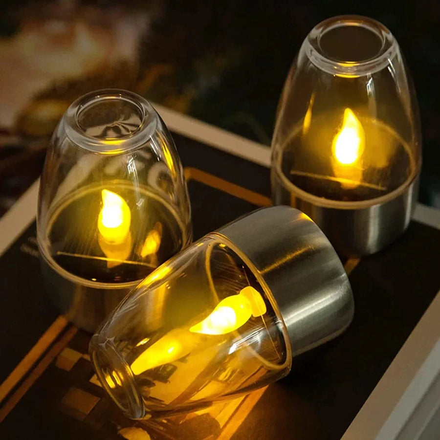 Solar Candle Light Stainless Steel Warm White LED for Garden Terrace Balcony-Lighting > Outdoor Lighting-casanuva-casanuva