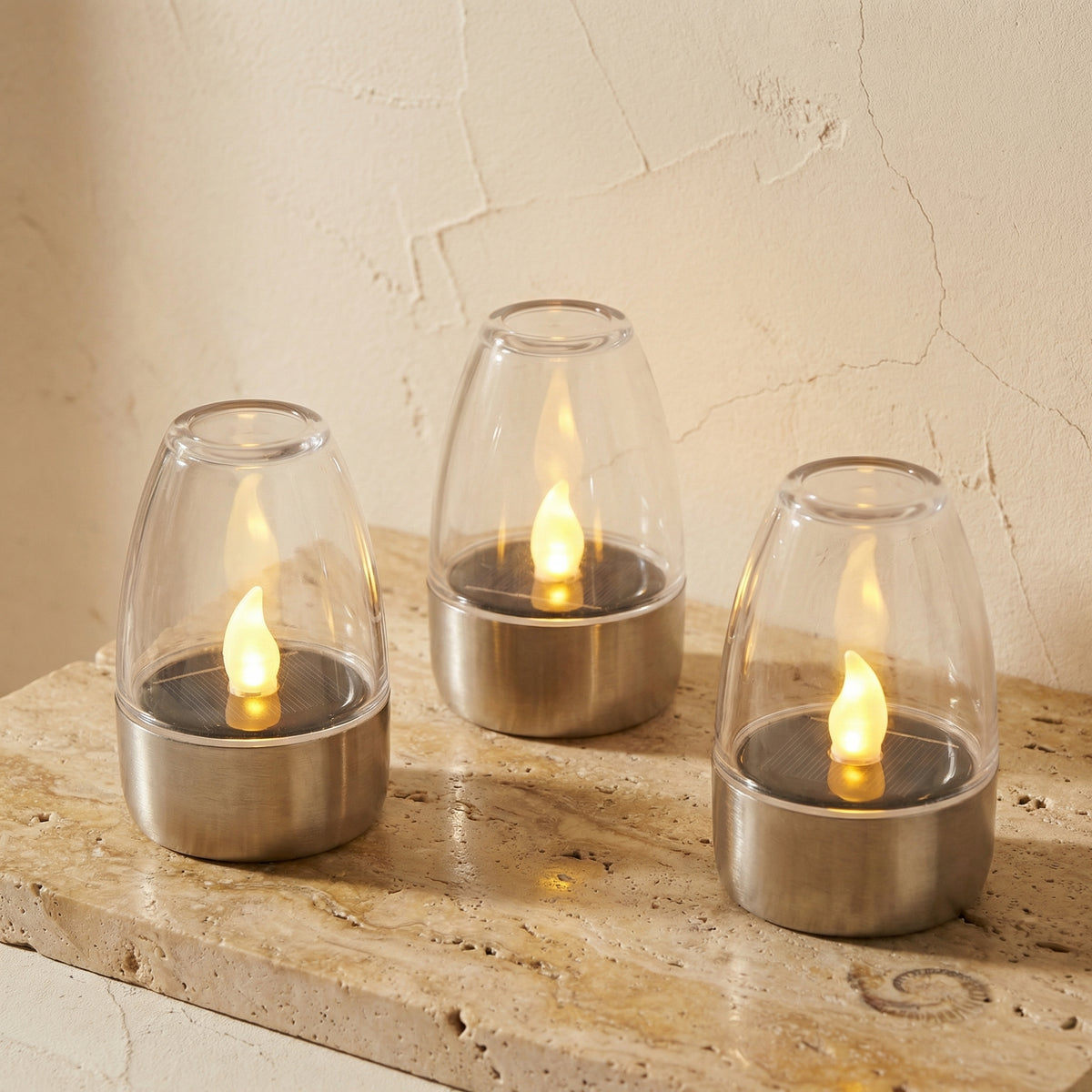 Solar Candle Light Stainless Steel Warm White LED for Garden Terrace Balcony-Lighting > Outdoor Lighting-casanuva-casanuva