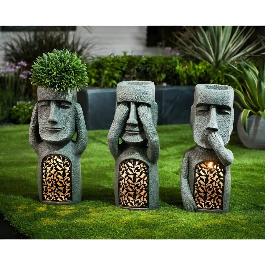 Solar Garden Sculpture Stone Effect Human Figures Set-Home Decor > Sculptures & Figurines-casanuva-Complete set-casanuva