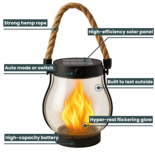 Solar Lantern with Flame Effect-Lighting > Outdoor Lighting-casanuva-casanuva