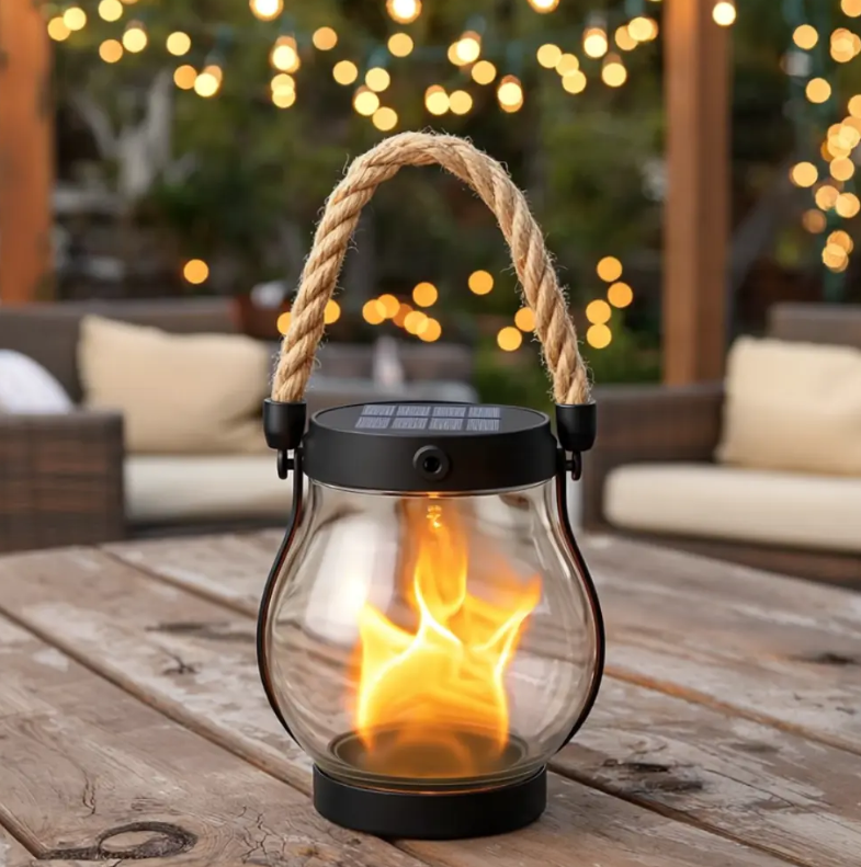 Solar Lantern with Flame Effect-Lighting > Outdoor Lighting-casanuva-casanuva