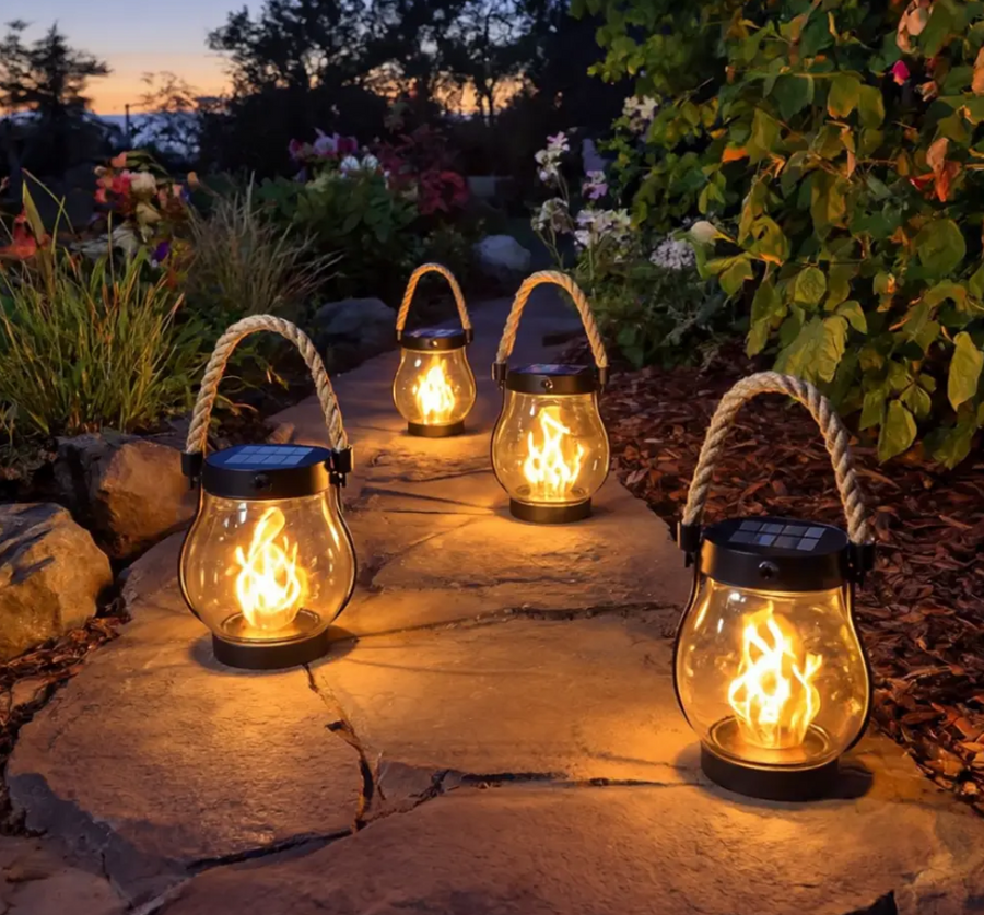 Solar Lantern with Flame Effect-Lighting > Outdoor Lighting-casanuva-casanuva