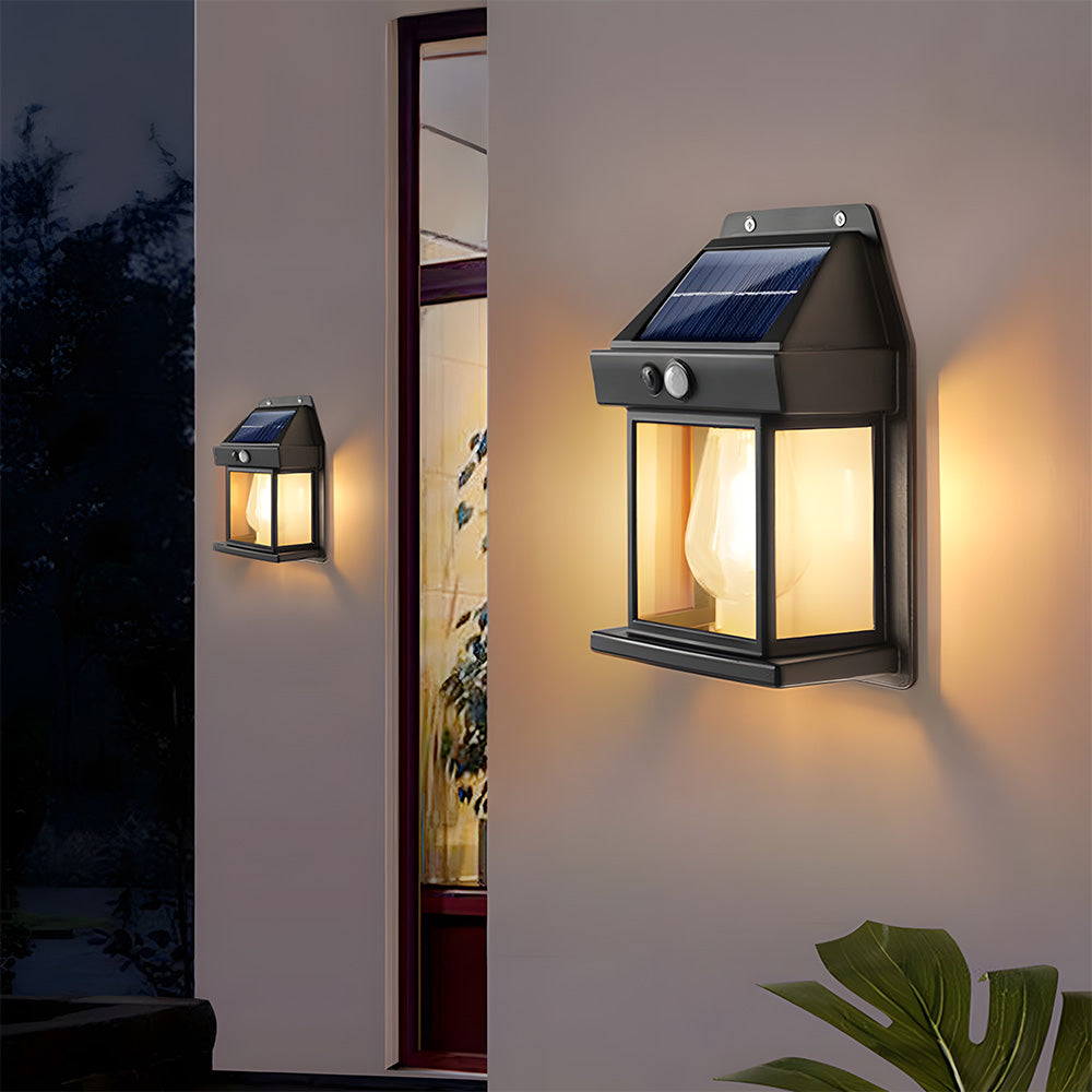 Solar Outdoor Wall Light with PIR Sensor for Front Porch Security-Lighting > Outdoor Lighting-casanuva-Black-1 Light: H17CM * D11CM-Warm White-casanuva