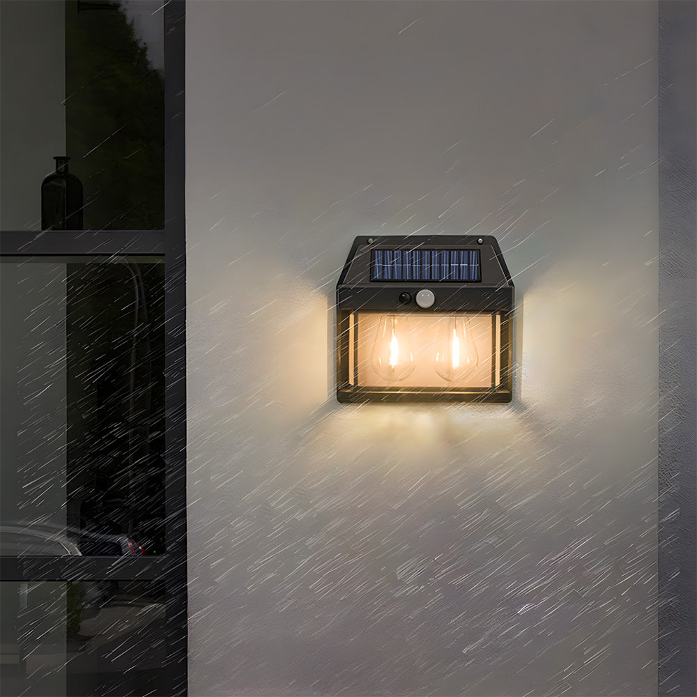Solar Outdoor Wall Light with PIR Sensor for Front Porch Security-Lighting > Outdoor Lighting-casanuva-Black-2 Light: H17CM * D17CM-Warm White-casanuva