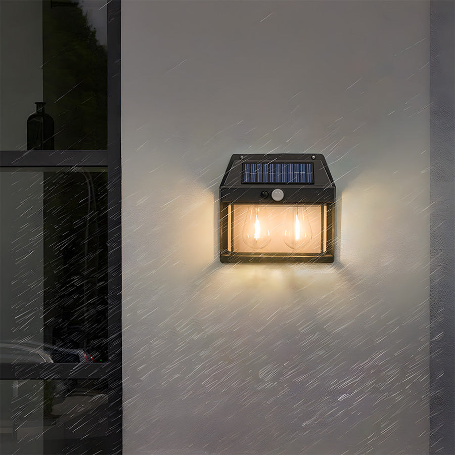 Solar Outdoor Wall Light with PIR Sensor for Front Porch Security-Lighting > Outdoor Lighting-casanuva-Black-2 Light: H17CM * D17CM-Warm White-casanuva