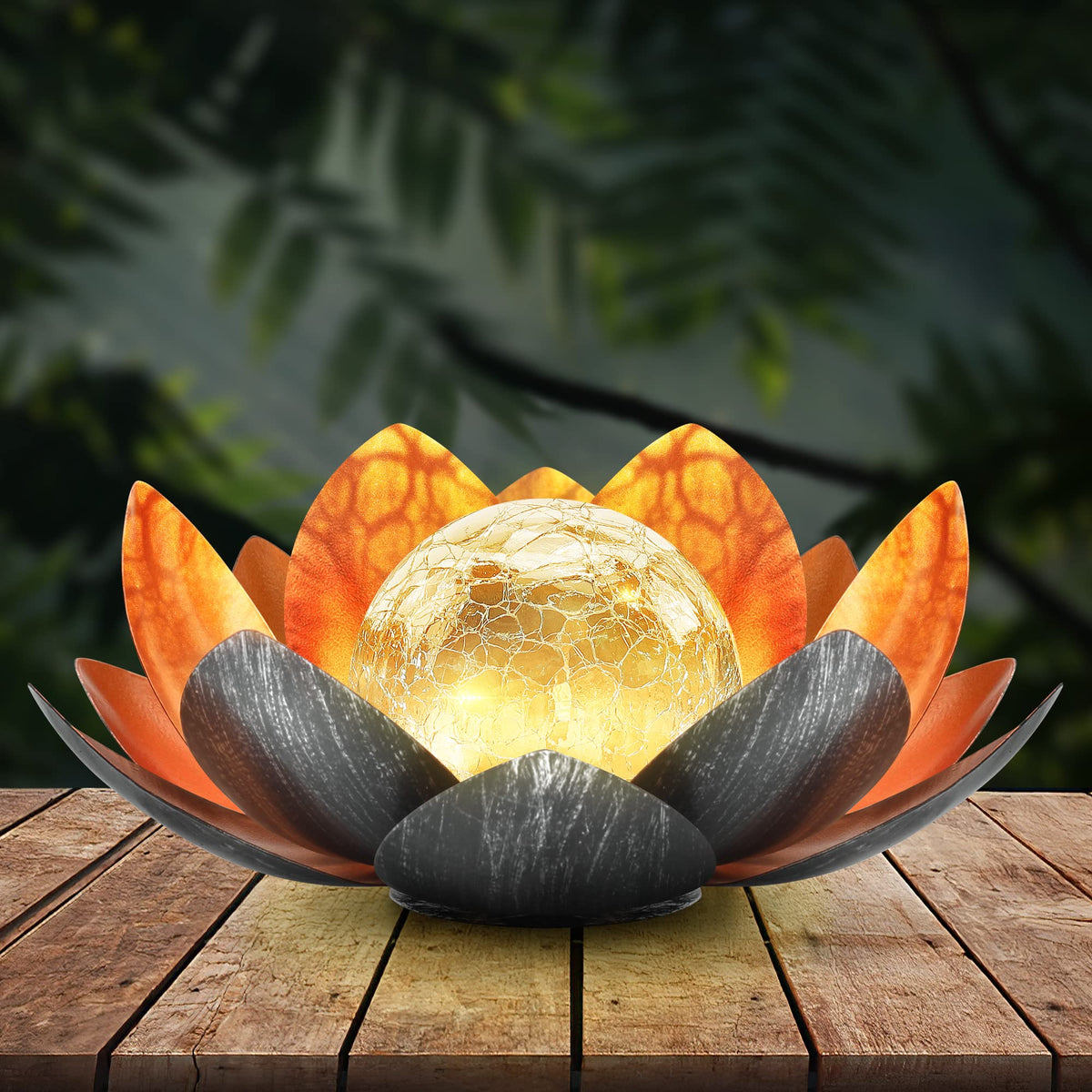 Solar-Powered Lotus Light Outdoor Decorative Lantern-Lighting > Outdoor Lighting-casanuva-Yellow-Gray-casanuva