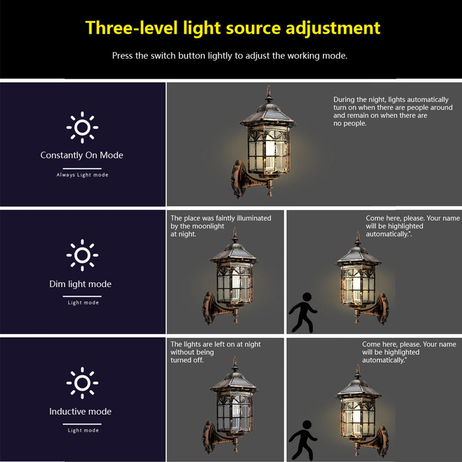 Solar Wall Light IP44 Outdoor Sensor Lamp for Patio and Garden-Lighting > Outdoor Lighting-casanuva-casanuva