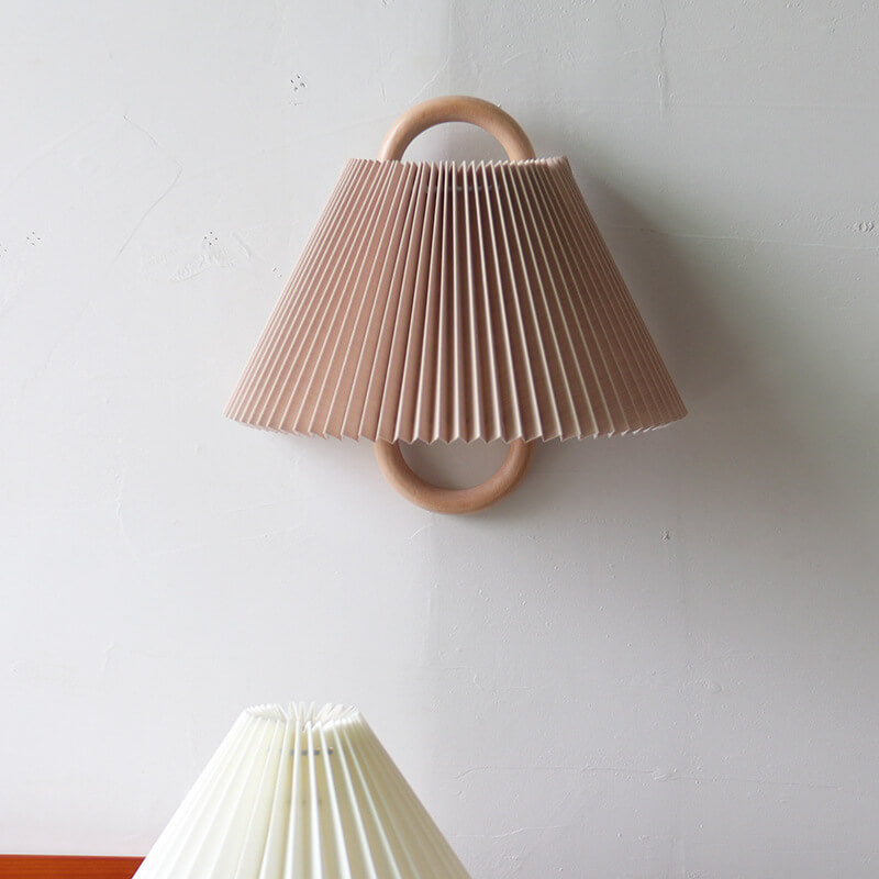 Solid Wood Pleated Semi-Circle Wall Sconce Lamp 1-Light-Lighting > Wall Lights-casanuva-Coffee - Pleated-Plug-in-100V-120V-casanuva
