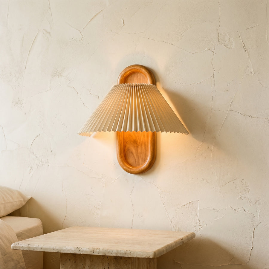 Solid Wood Pleated Semi-Circle Wall Sconce Lamp 1-Light-Lighting > Wall Lights-casanuva-casanuva