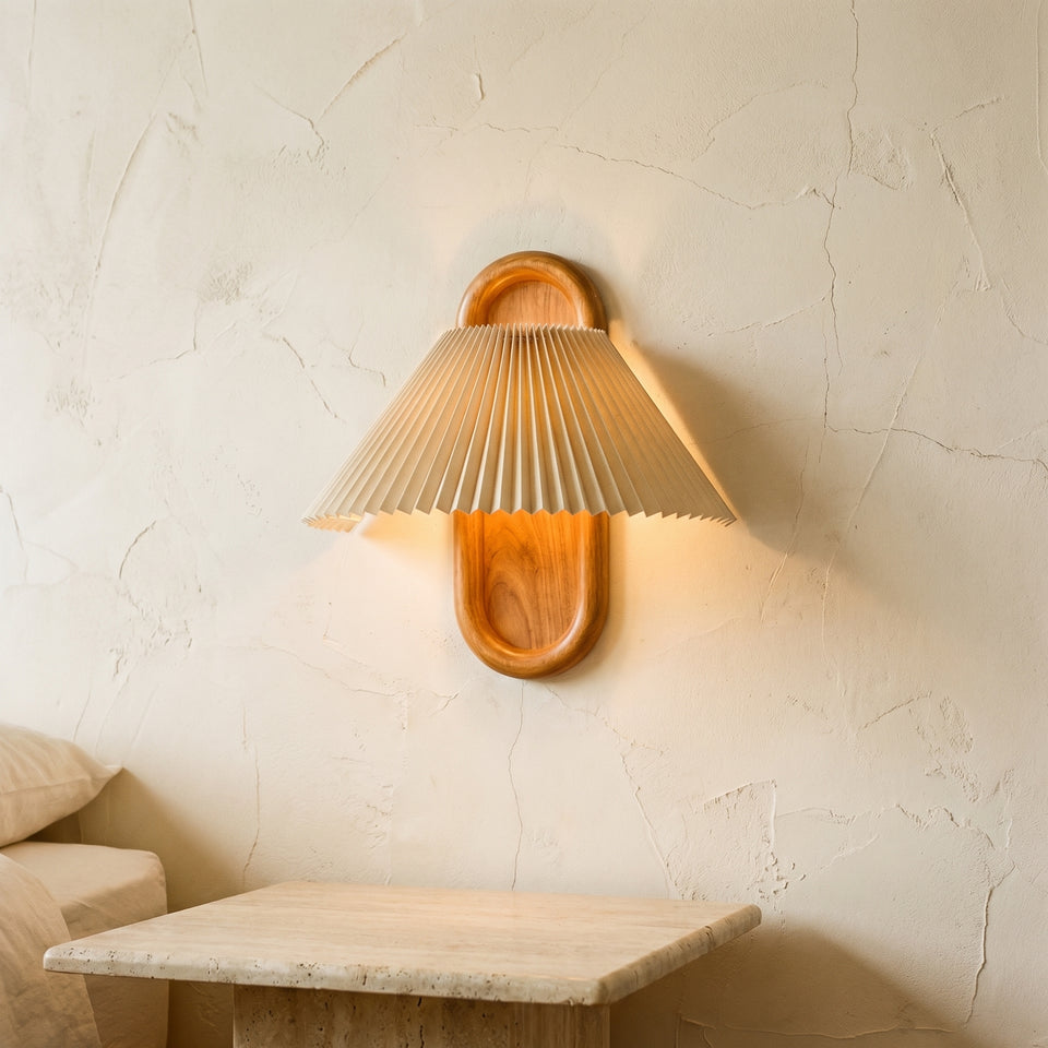 Solid Wood Pleated Semi-Circle Wall Sconce Lamp 1-Light-Lighting > Wall Lights-casanuva-casanuva