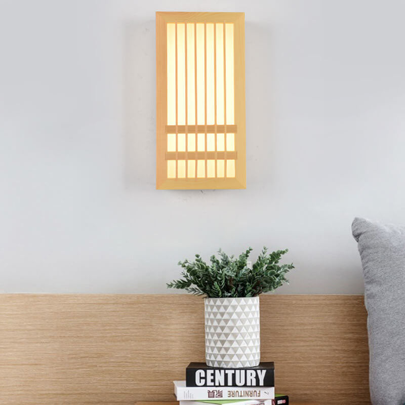 Solid Wood Rectangular Japanese Wall Sconce Lamp 1-Light-Lighting > Wall Lights-casanuva-casanuva