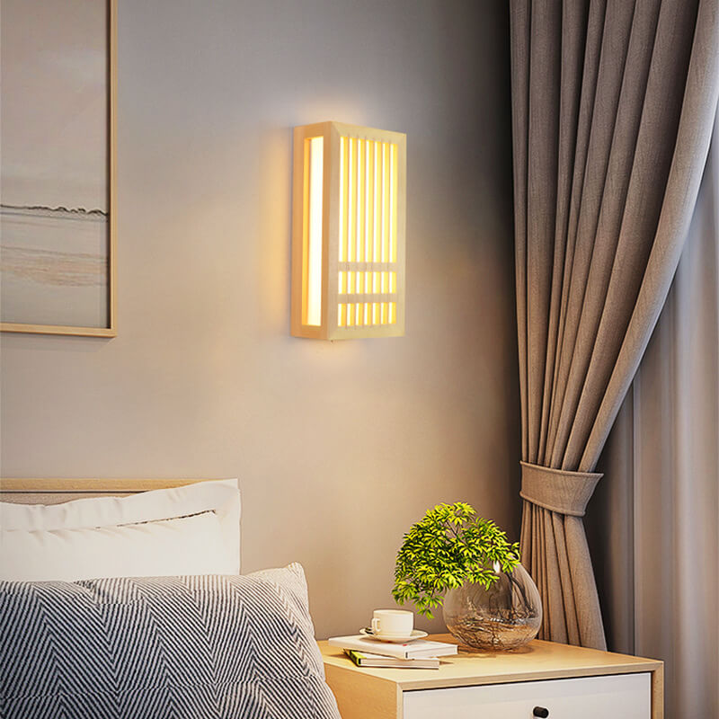 Solid Wood Rectangular Japanese Wall Sconce Lamp 1-Light-Lighting > Wall Lights-casanuva-Small-Warm Light (3000K)-220V-240V-casanuva
