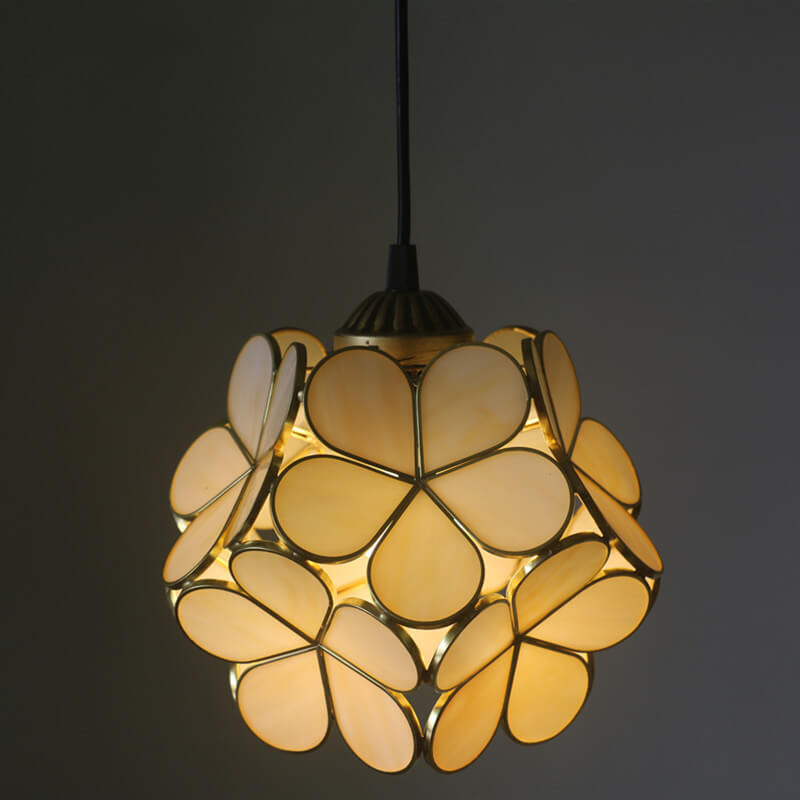Stained Glass Pendant Light 1-Light Floral Design-Lighting > Pendant Lights-casanuva-100V-120V-Beige-casanuva