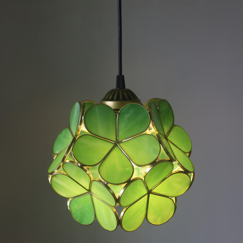 Stained Glass Pendant Light 1-Light Floral Design-Lighting > Pendant Lights-casanuva-100V-120V-Green-casanuva