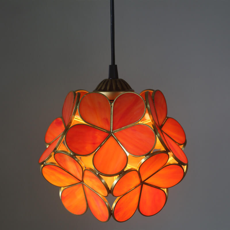 Stained Glass Pendant Light 1-Light Floral Design-Lighting > Pendant Lights-casanuva-100V-120V-Orange-casanuva