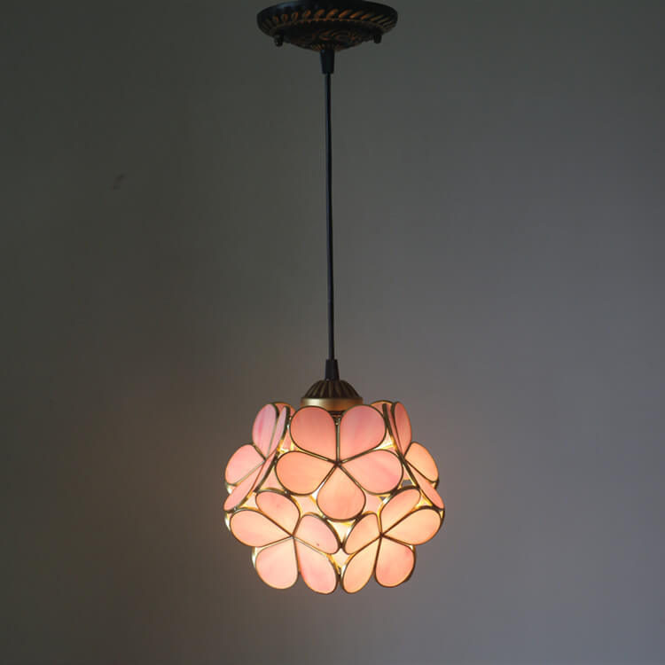 Stained Glass Pendant Light 1-Light Floral Design-Lighting > Pendant Lights-casanuva-220V-240V-Pink-casanuva