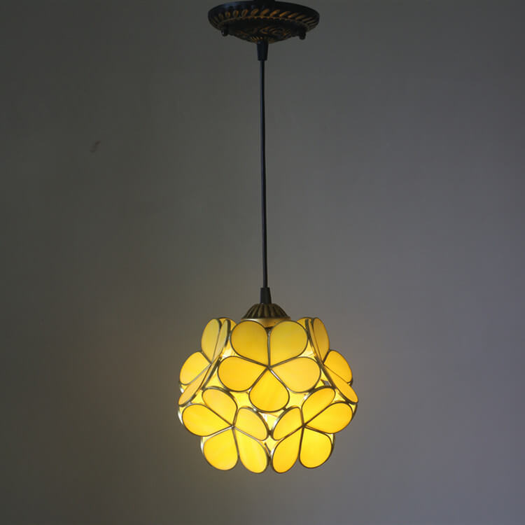 Stained Glass Pendant Light 1-Light Floral Design-Lighting > Pendant Lights-casanuva-220V-240V-Yellow-casanuva