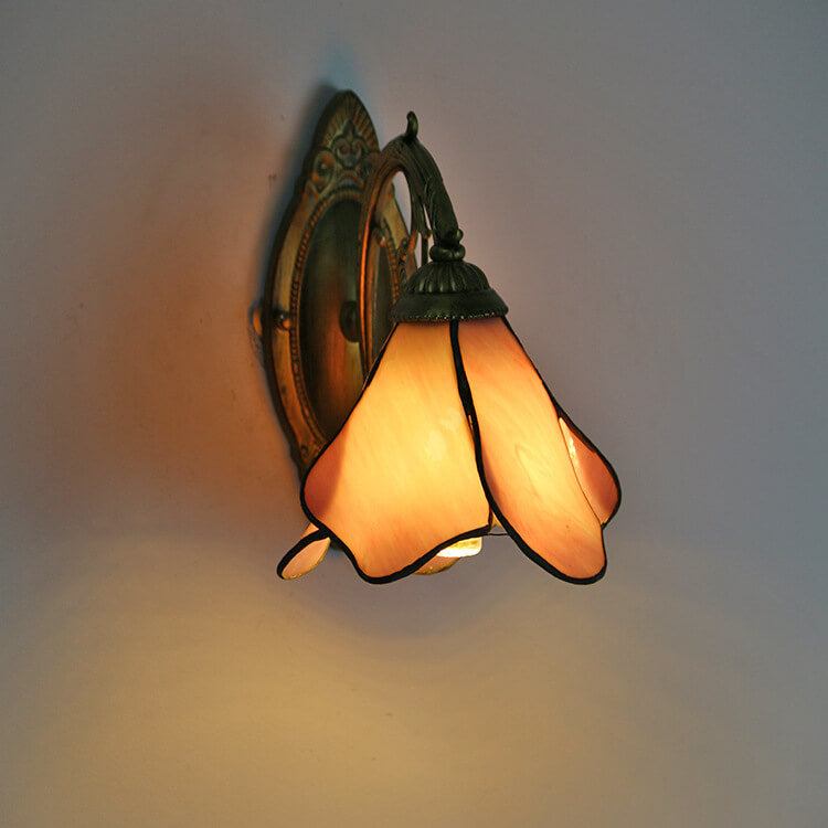 Stained Glass Wall Sconce Lamp Tiffany Petals 1-Light Design-Lighting > Wall Lights-casanuva-100V-120V-Pink-casanuva