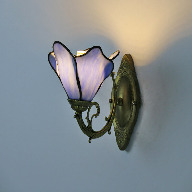 Stained Glass Wall Sconce Lamp Tiffany Petals 1-Light Design-Lighting > Wall Lights-casanuva-100V-120V-Purple-casanuva