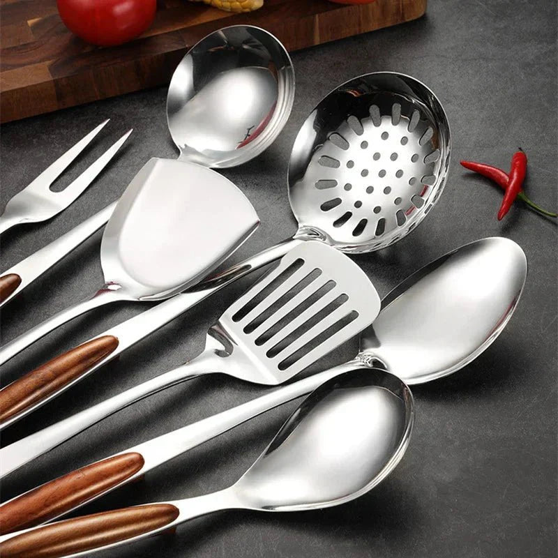 Stainless Steel Cooking Utensil Set with Wooden Handles 7 Pieces-Kitchen & Dining > Cooking Utensils-casanuva-casanuva