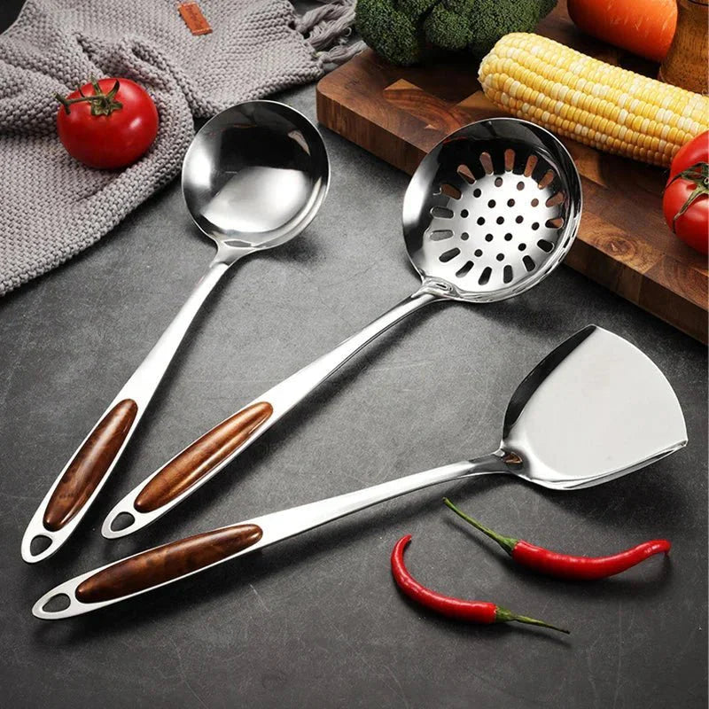 Stainless Steel Cooking Utensil Set with Wooden Handles 7 Pieces-Kitchen & Dining > Cooking Utensils-casanuva-casanuva