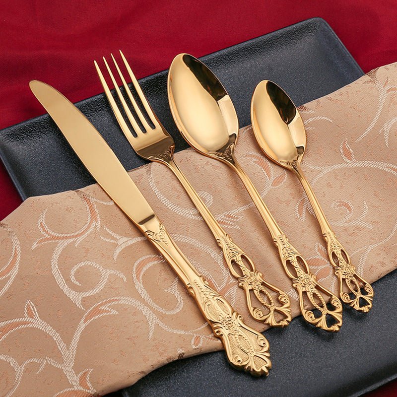 Stainless Steel Cutlery Set Polished Forks Knives and Spoons-Kitchen & Dining > Cutlery-casanuva-Gold-Set of 24 pieces-casanuva
