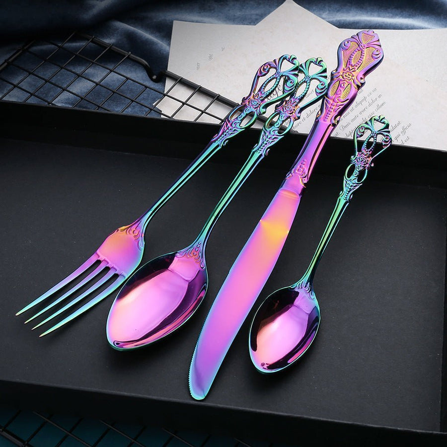 Stainless Steel Cutlery Set Polished Forks Knives and Spoons-Kitchen & Dining > Cutlery-casanuva-Rainbow-Set of 24 pieces-casanuva