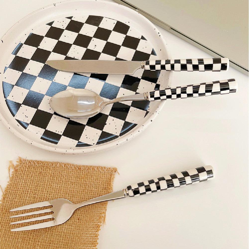Stainless Steel Cutlery Set with Checkerboard Pattern-Kitchen & Dining > Cutlery-casanuva-casanuva