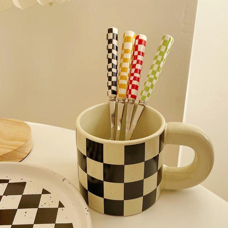 Stainless Steel Cutlery Set with Checkerboard Pattern-Kitchen & Dining > Cutlery-casanuva-casanuva