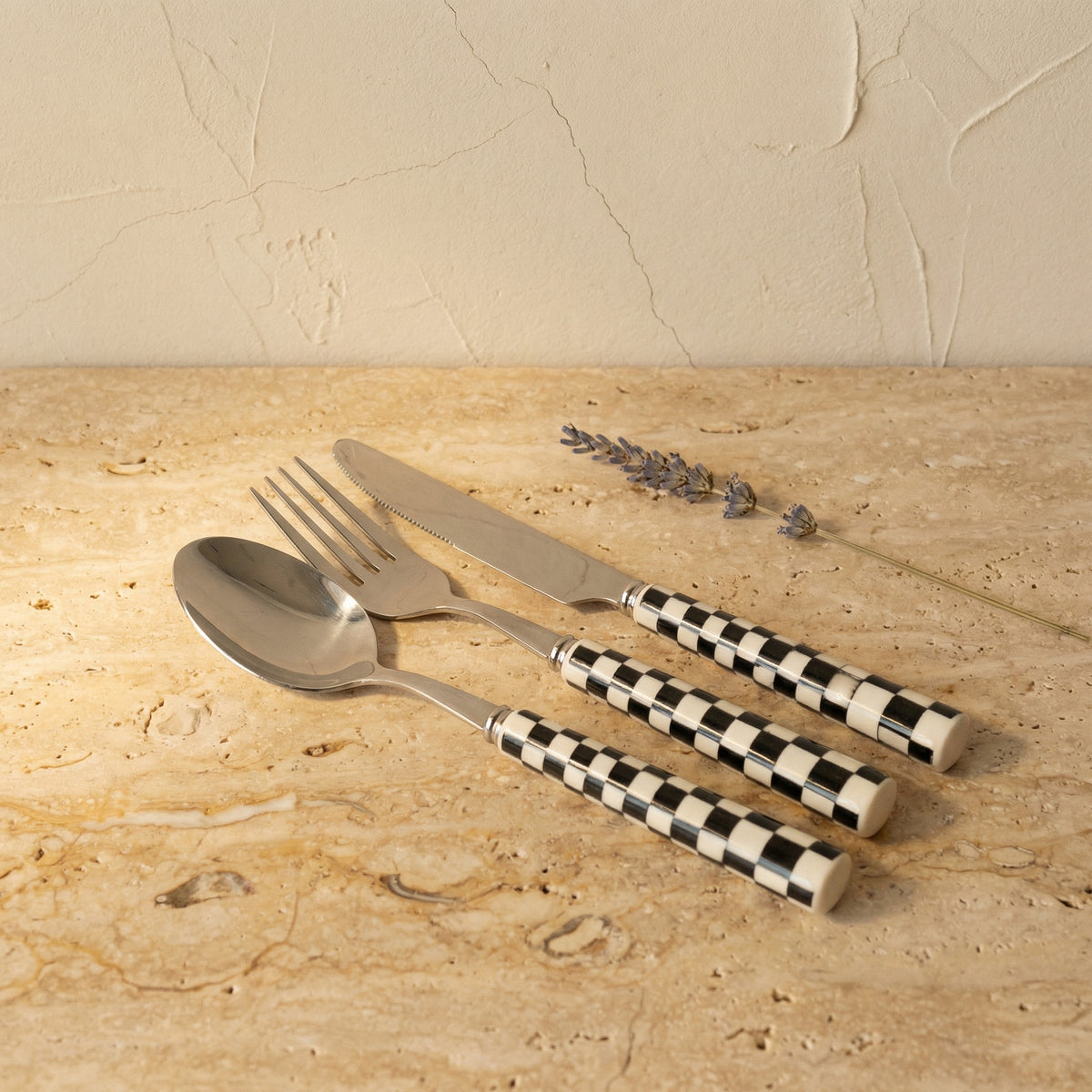 Stainless Steel Cutlery Set with Checkerboard Pattern-Kitchen & Dining > Cutlery-casanuva-casanuva