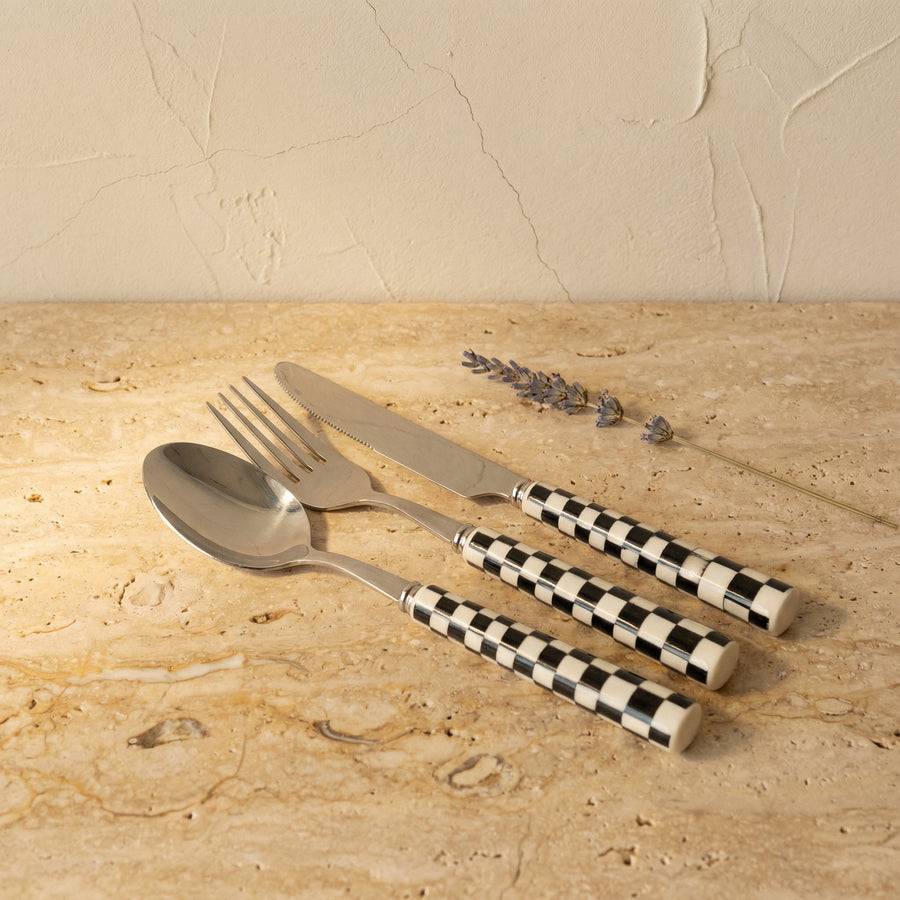 Stainless Steel Cutlery Set with Checkerboard Pattern-Kitchen & Dining > Cutlery-casanuva-casanuva