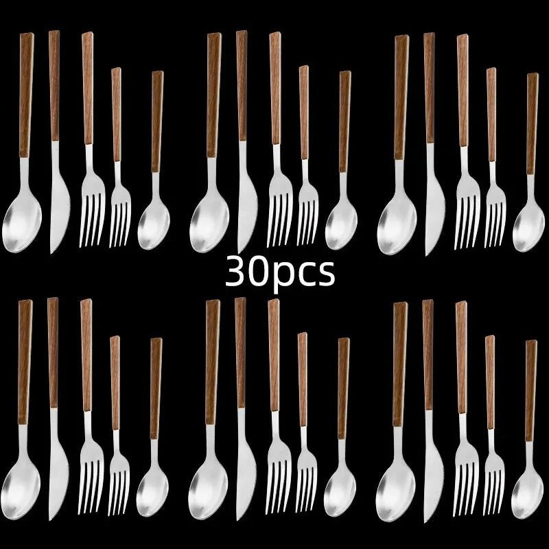Stainless Steel Cutlery Set with Wooden Handles-Kitchen & Dining > Cutlery-casanuva-casanuva