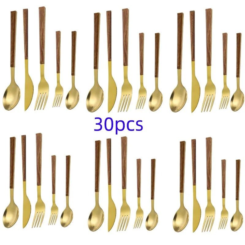 Stainless Steel Cutlery Set with Wooden Handles-Kitchen & Dining > Cutlery-casanuva-casanuva