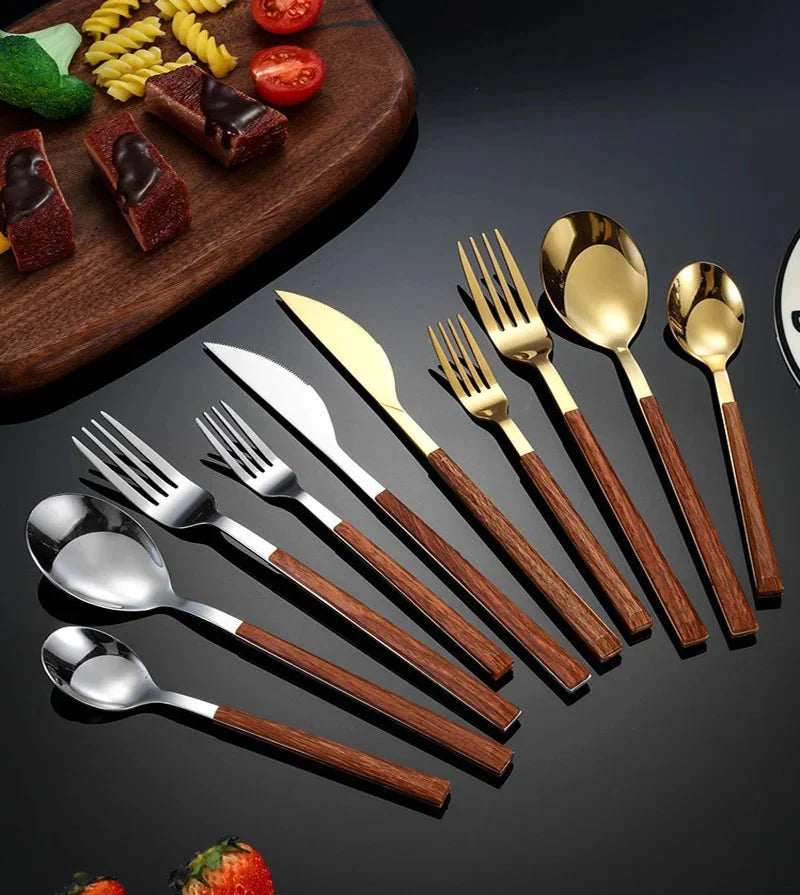 Stainless Steel Cutlery Set with Wooden Handles-Kitchen & Dining > Cutlery-casanuva-casanuva