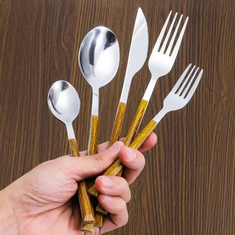 Stainless Steel Cutlery Set with Wooden Handles-Kitchen & Dining > Cutlery-casanuva-casanuva