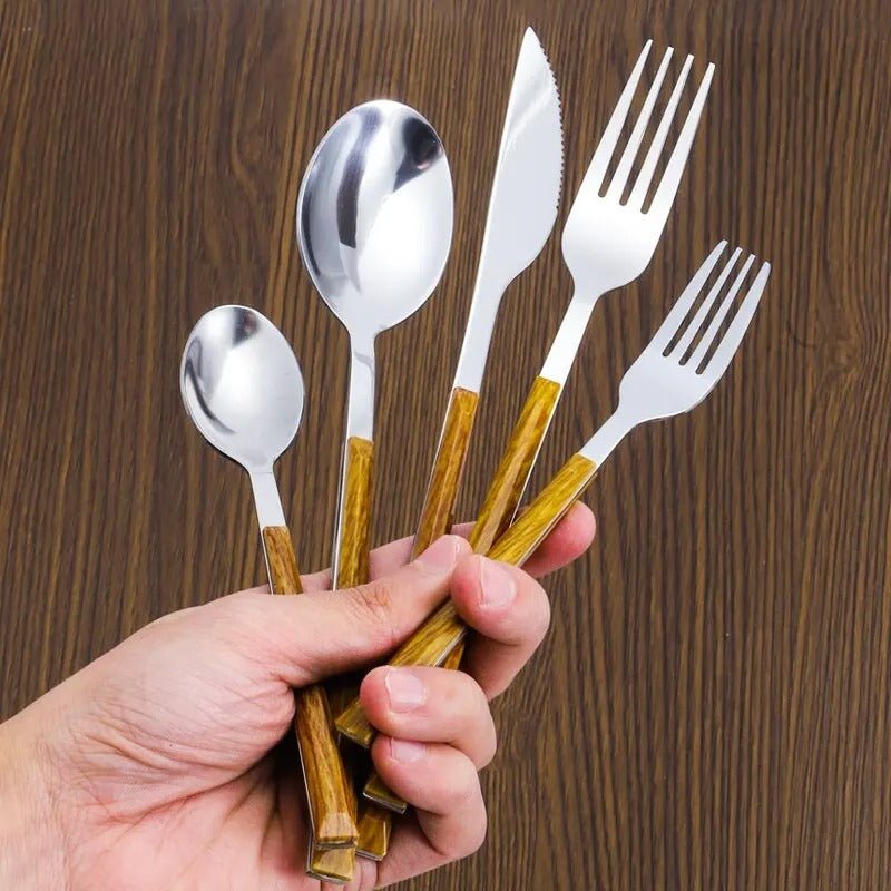 Stainless Steel Cutlery Set with Wooden Handles-Kitchen & Dining > Cutlery-casanuva-casanuva