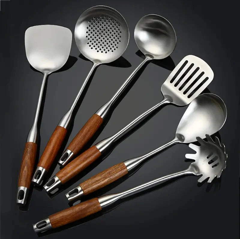 Stainless Steel Kitchen Utensil Set with Wooden Handles-Kitchen & Dining > Cooking Utensils-casanuva-casanuva