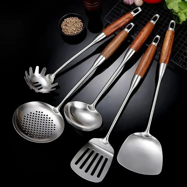 Stainless Steel Kitchen Utensil Set with Wooden Handles-Kitchen & Dining > Cooking Utensils-casanuva-casanuva