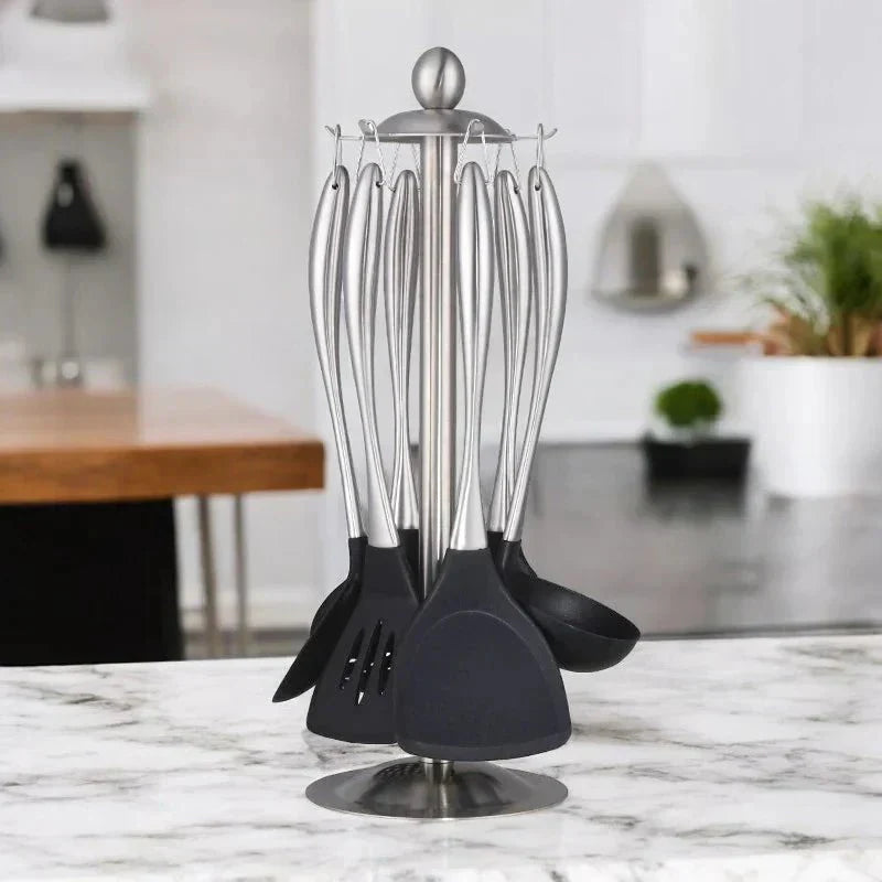 Stainless Steel Non-Stick Utensil Set-Kitchen & Dining > Cooking Utensils-casanuva-Silver-6-Piece + Stand Set-casanuva