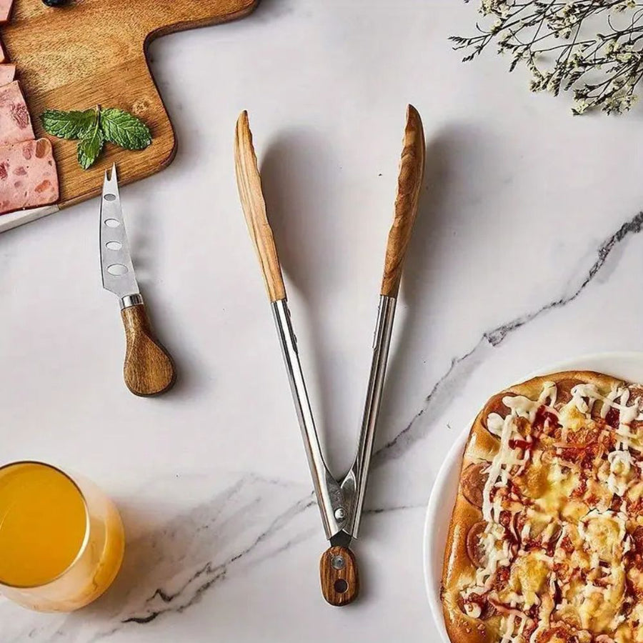 Stainless Steel and Wood Kitchen Tongs Set for Cooking-Kitchen & Dining > Cooking Utensils-casanuva-casanuva