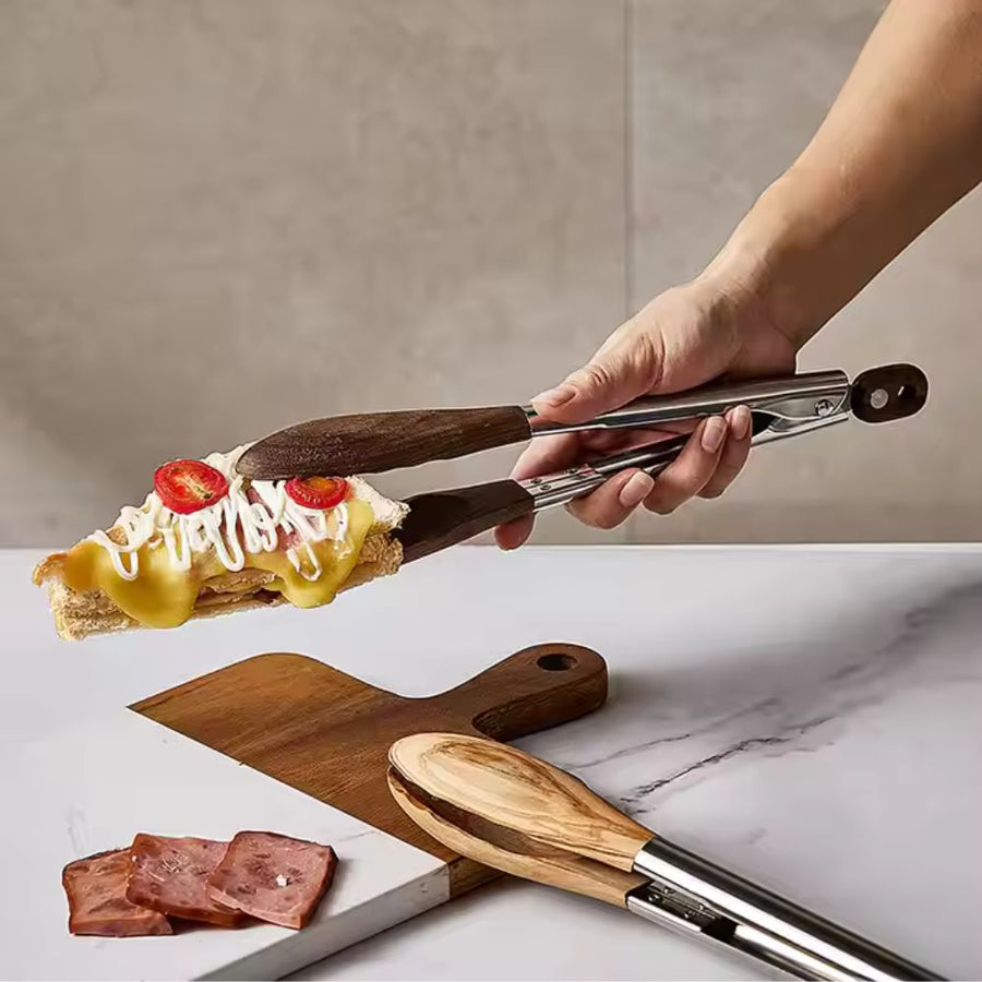 Stainless Steel and Wood Kitchen Tongs Set for Cooking-Kitchen & Dining > Cooking Utensils-casanuva-casanuva