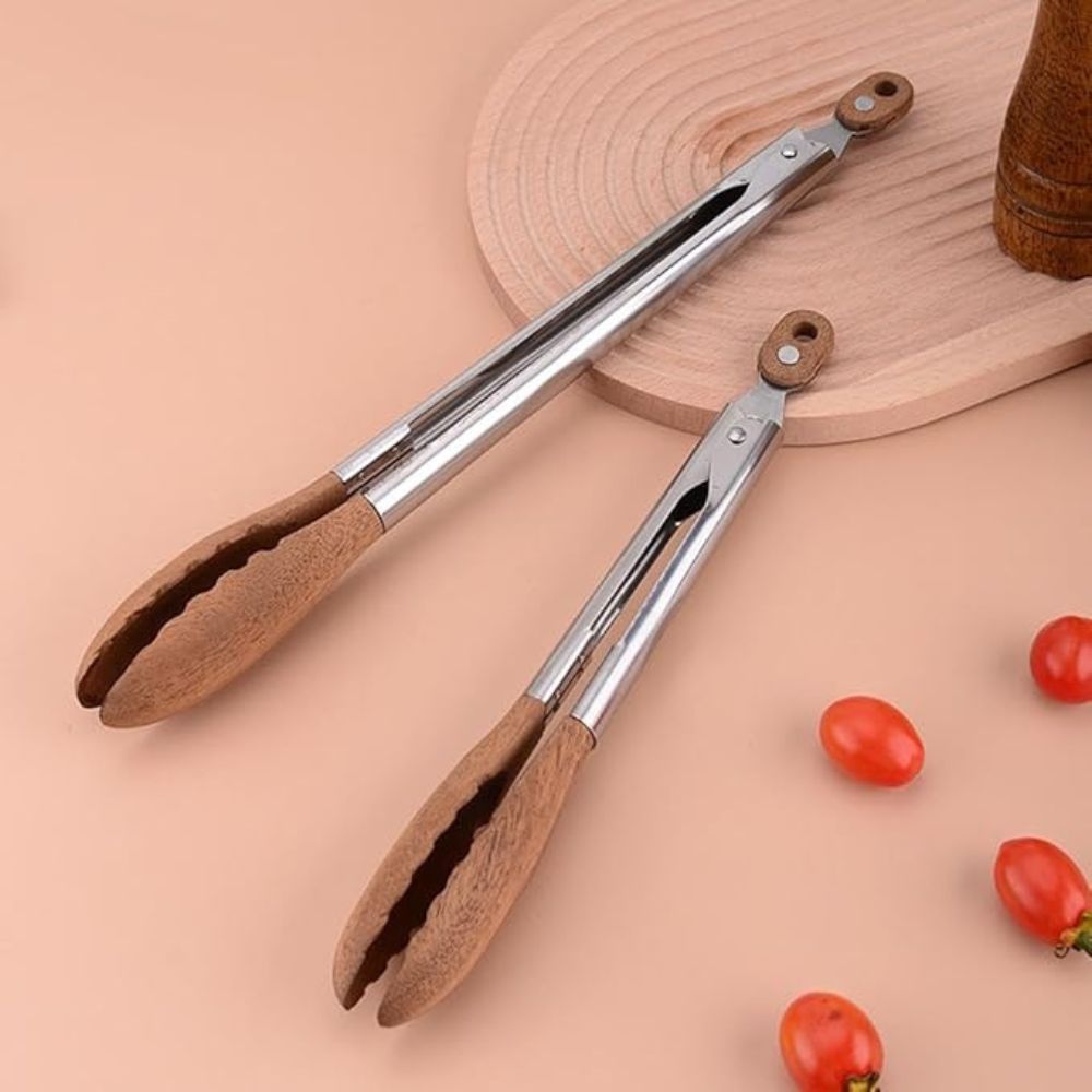 Stainless Steel and Wood Kitchen Tongs Set for Cooking-Kitchen & Dining > Cooking Utensils-casanuva-casanuva
