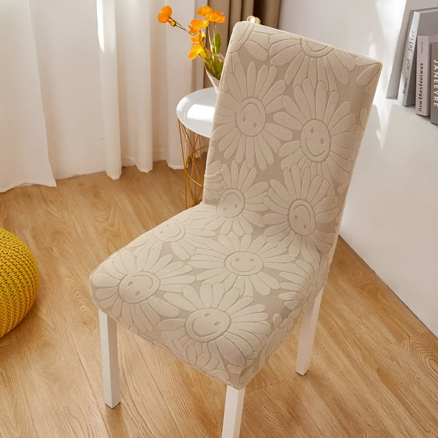Stretch Flower Chair Cover-Covers & Textiles > Chair Covers-casanuva-Oat Beige-casanuva