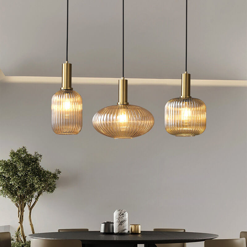 Striped Glass Pendant Light 1-Light Minimalist Lantern-Lighting > Pendant Lights-casanuva-Amber-B-220V-240V-casanuva