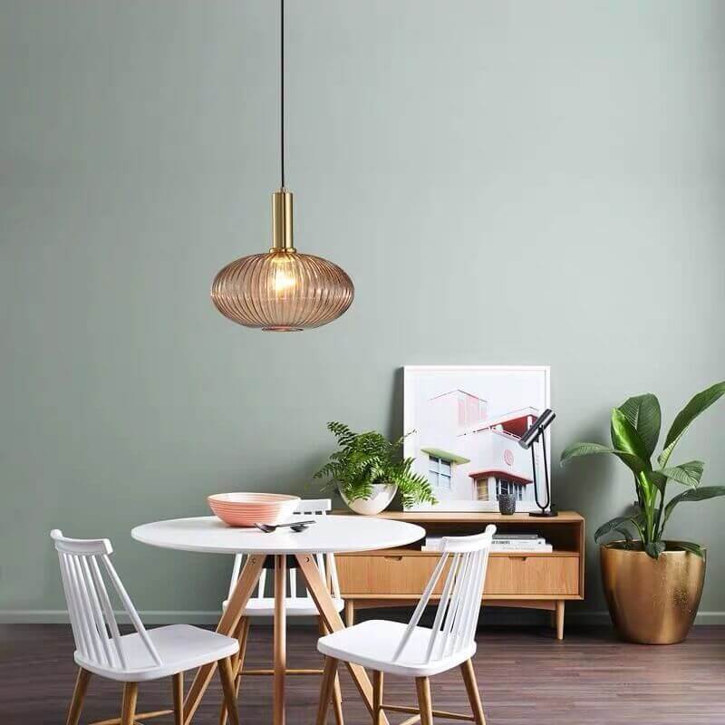 Striped Glass Pendant Light 1-Light Minimalist Lantern-Lighting > Pendant Lights-casanuva-Amber-C-220V-240V-casanuva