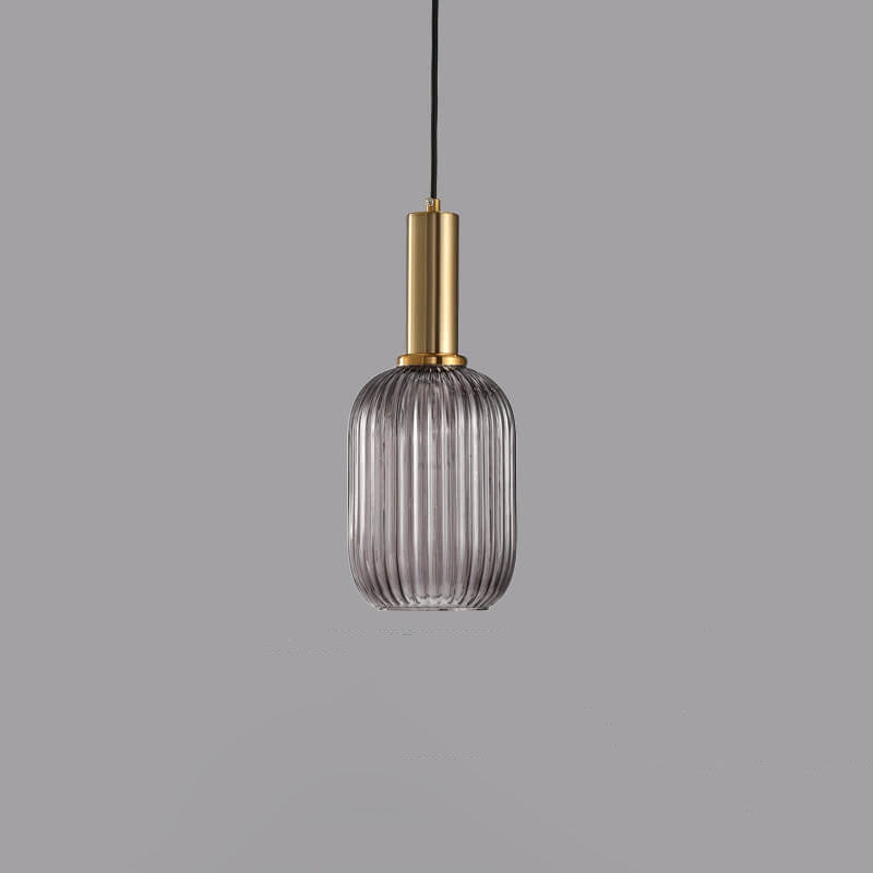Striped Glass Pendant Light 1-Light Minimalist Lantern-Lighting > Pendant Lights-casanuva-Smoke Gray-A-100V-120V-casanuva