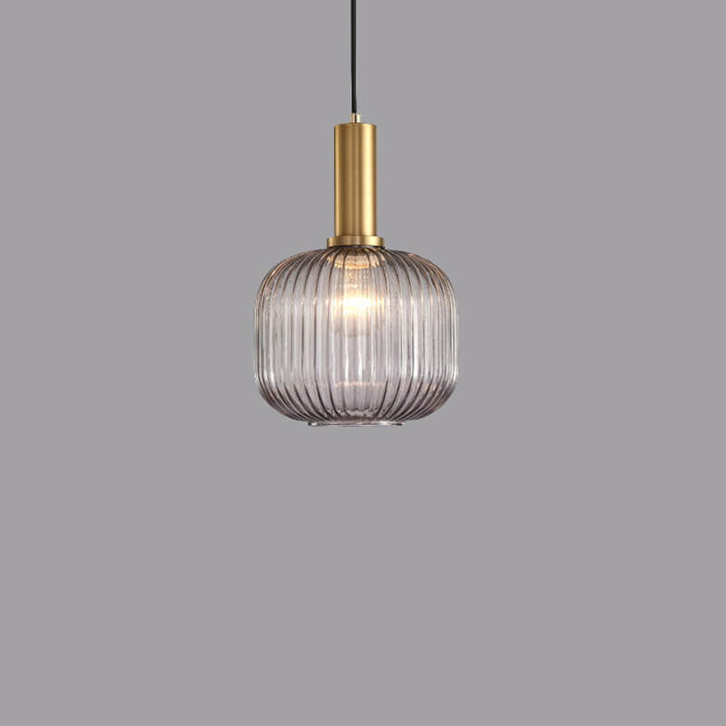Striped Glass Pendant Light 1-Light Minimalist Lantern-Lighting > Pendant Lights-casanuva-Smoke Gray-B-100V-120V-casanuva