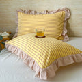 Striped Lace Pillowcases with Ruffles in Assorted Colors-Bedding & Bath > Pillowcases-casanuva-Butter Stripe-1 pc-casanuva