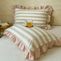 Striped Lace Pillowcases with Ruffles in Assorted Colors-Bedding & Bath > Pillowcases-casanuva-Nude Blush-1 pc-casanuva